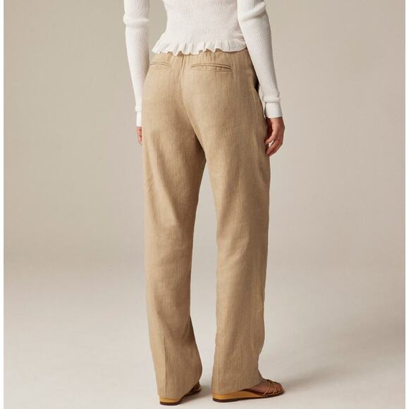 J.Crew Portia Pants WMNS Plus Size 20 Gold Honey Khaki Herringbone Linen Blend - Picture 2 of 8